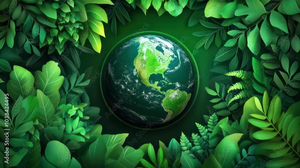 A green globe surrounded by lush leaves, symbolizing the importance of protecting nature. A green globe surrounded by lush leaves, symbolizing the importance of protecting nature.