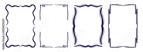 Set of hand drawn decorative frames. Vintage rectangular border frames isolated on white background.