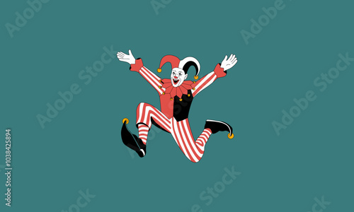 Happy clown jumping with stars around vector design