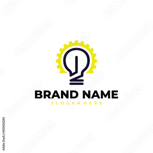 Electric light bulb with yellow gear logo illustration design