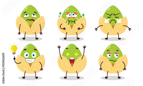 funny pistachio cartoon with different expressions design illustration