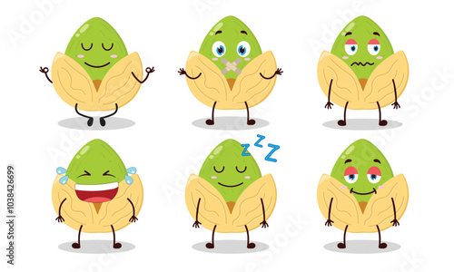 funny pistachio cartoon with various expressions design illustration