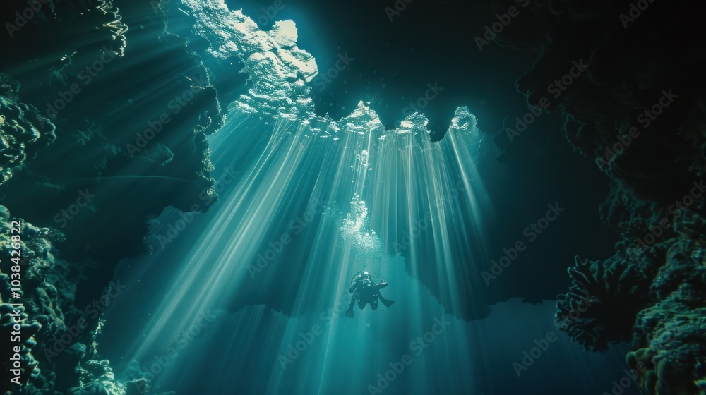 Obraz premium Underwater Cave Diver