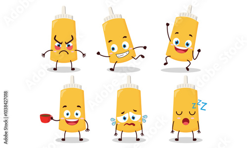 funny mayonnaise cartoon character with various pose activity design illustration