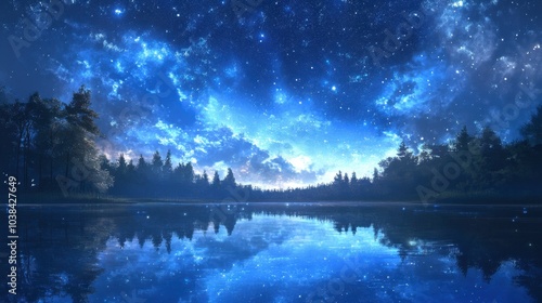 Wallpaper Mural A lake reflecting the blue sky, as stars and the galaxy begin to shine in the dimming light. Torontodigital.ca