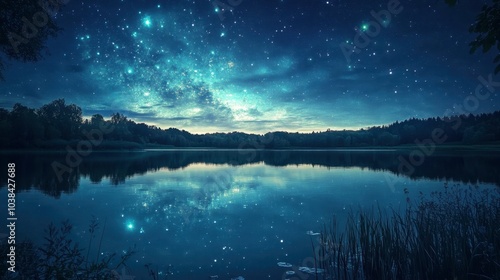 Wallpaper Mural A lake reflecting the blue sky, as stars and the galaxy begin to shine in the dimming light. Torontodigital.ca