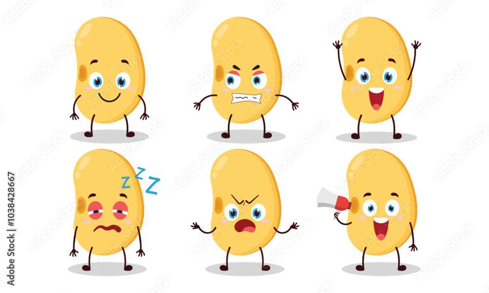 funny soy bean cartoon with many expressions design illustration funny soy bean cartoon with many expressions design illustration