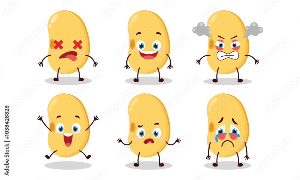 cute soy bean cartoon with many expressions design illustration cute soy bean cartoon with many expressions design illustration