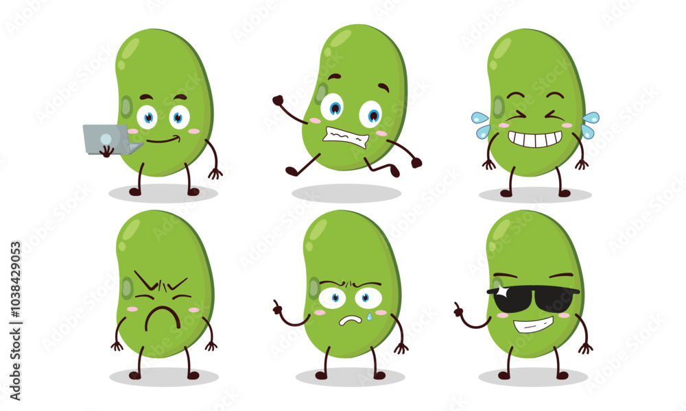 funny mung bean cartoon character with many pose activity design illustration funny mung bean cartoon character with many pose activity design illustration