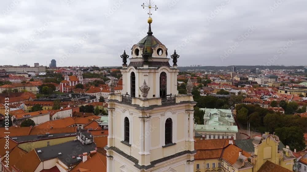 Beautiful Aerial view of the old town of Vilnius, the capital of Lithuania. Top cinematic aerial view. Vilnius cityscape in a beautiful autumn day, Lithuania. Beautiful Aerial view of the old town of Vilnius, the capital of Lithuania. Top cinematic aerial view. Vilnius cityscape in a beautiful autumn day, Lithuania.