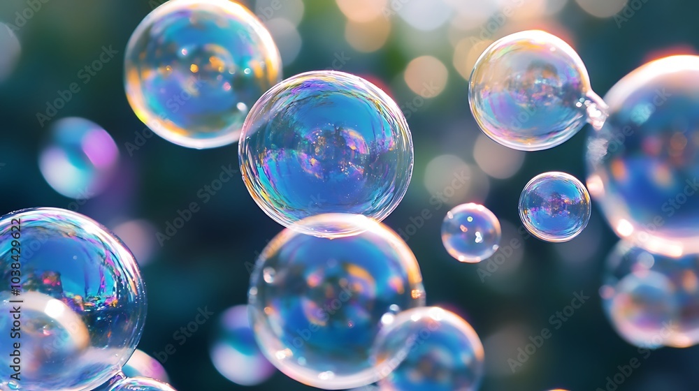 Naklejka premium Bouncy Bubbles with Rainbow Reflections