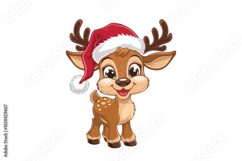Cartoon Christmas Reindeer Vector Illustration on White Background.