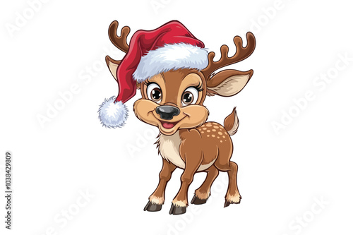 Cartoon Christmas Reindeer Vector Illustration on White Background.