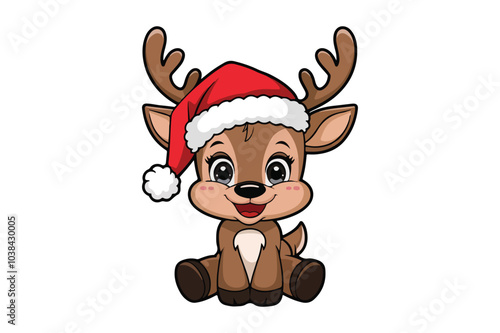 Cartoon Christmas Reindeer Vector Illustration on White Background.