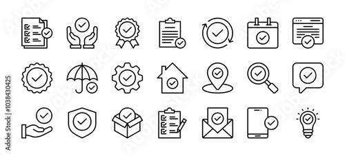 Check mark related outline icon set vector concept illustration isolated on white background flat icons vector symbol.