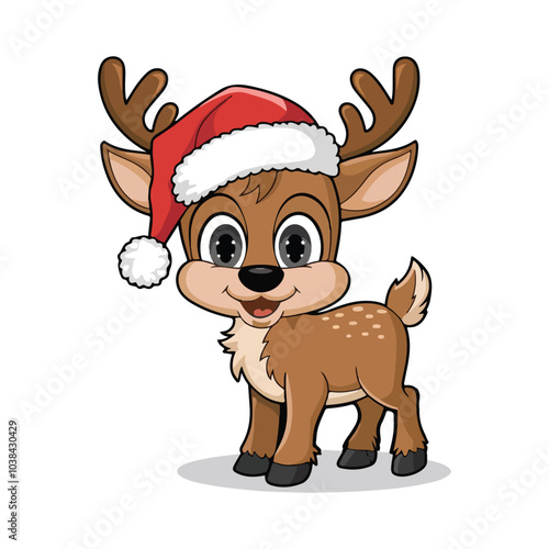 Cute Christmas Deer Cartoon Vector on a White Background.