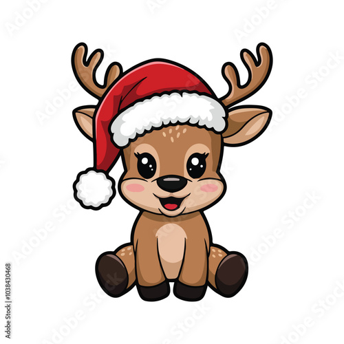 Cartoon Christmas Deer Design - Vector on a White Background.