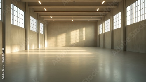 A large, empty room with a lot of windows