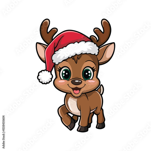 Christmas Reindeer Cartoon in Vector Format on White Background.