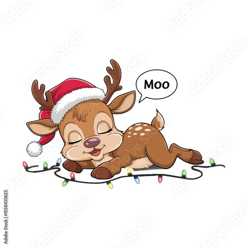 Christmas Reindeer Cartoon in Vector Format on White Background.