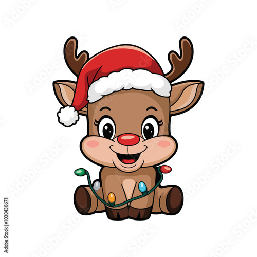 Christmas Reindeer Cartoon in Vector Format on White Background.