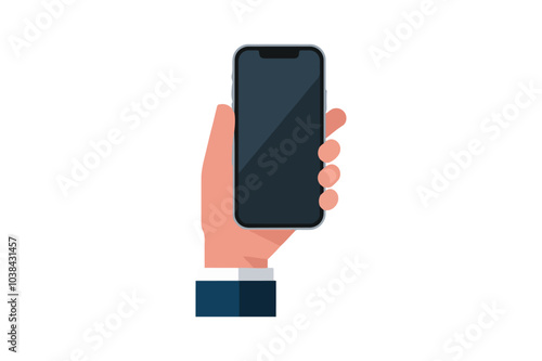 Hand Gripping Smartphone - Flat Vector Design on White Background.