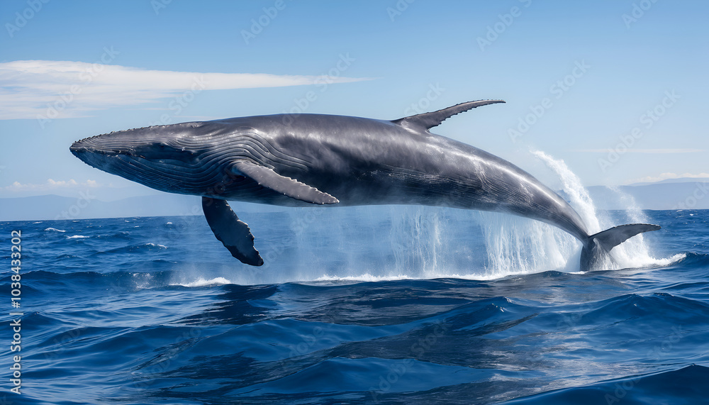 Fototapeta premium blue whale jumping over the water in the deep ocean