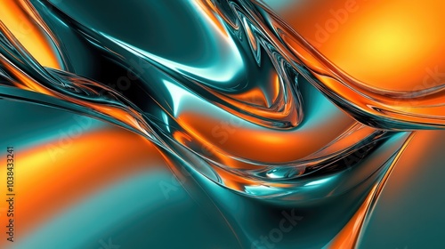 Abstract image of a smooth, translucent twisted ribbon with shades of teal and orange photo