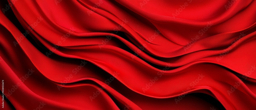 Rich red fabric texture with flowing waves and smooth appearance. Rich red fabric texture with flowing waves and smooth appearance.