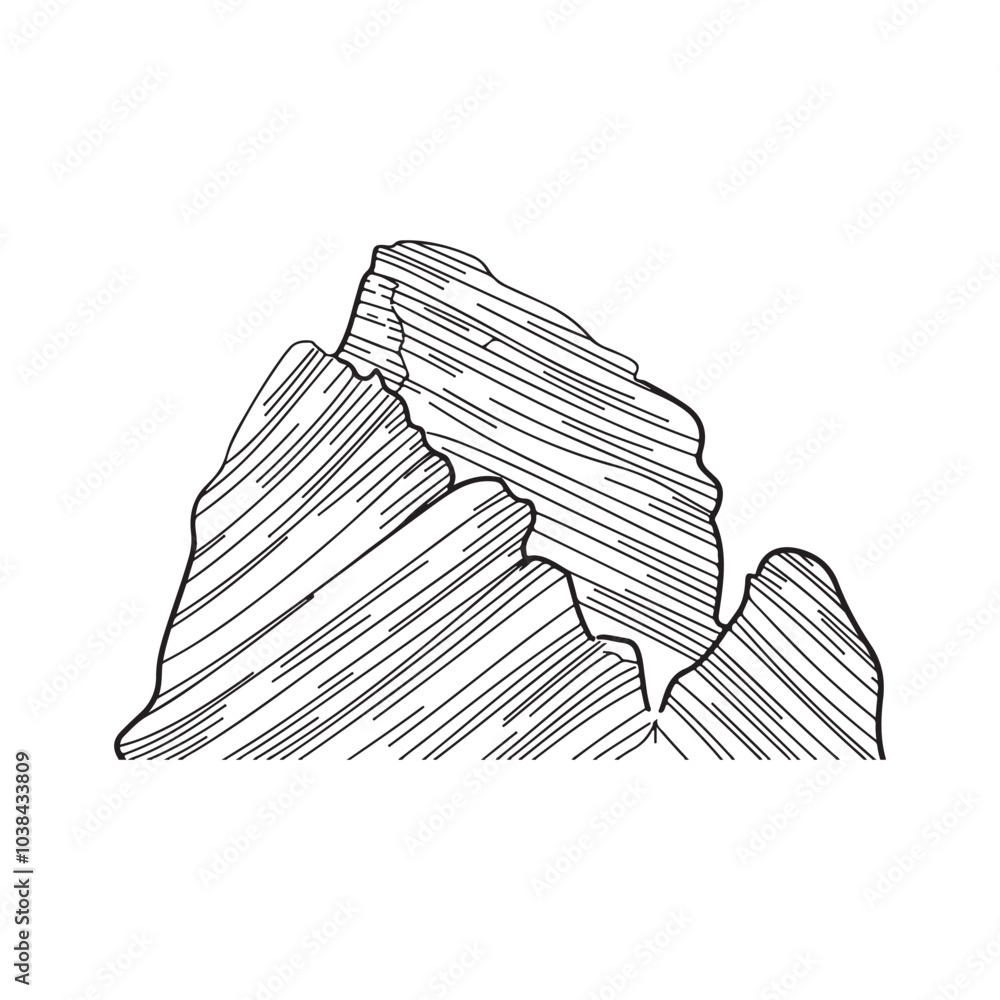 Vector Illustration of Mountains - Thin Line Icon on White. Vector Illustration of Mountains - Thin Line Icon on White.