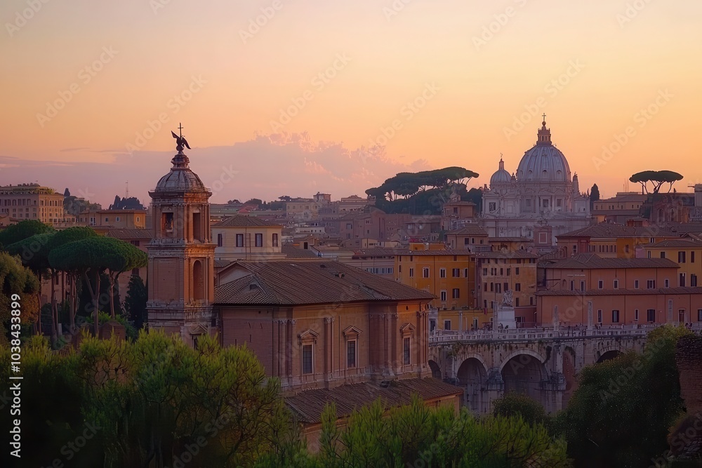 Fototapeta premium Sunset Over Ancient Ruins in Rome