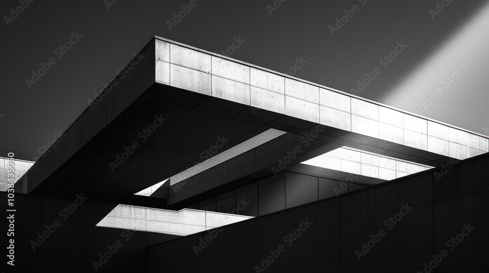 Obraz premium Architectural structure with dramatic lighting highlighting its geometric forms and casting strong shadows