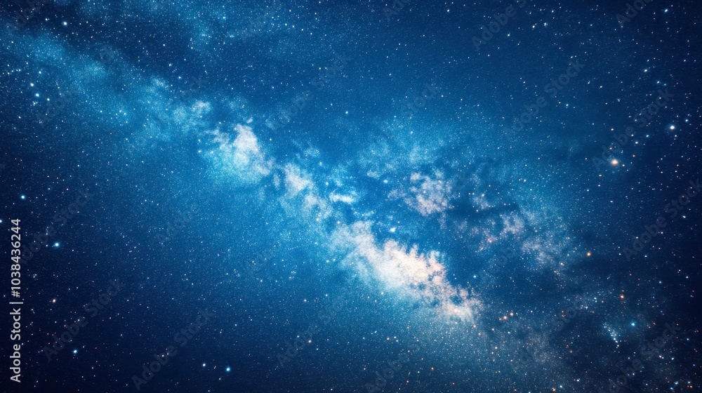 Fototapeta premium Blue sky with the soft emergence of stars, as the Milky Way galaxy begins to reveal its intricate details.