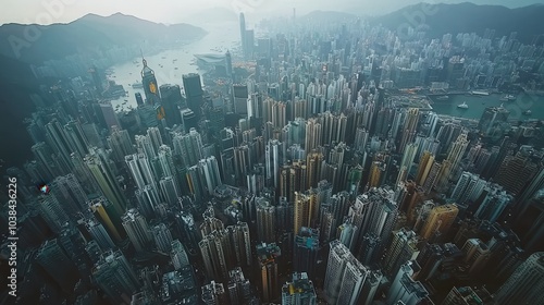 Aerial View of Hong Kong's Dense Cityscape