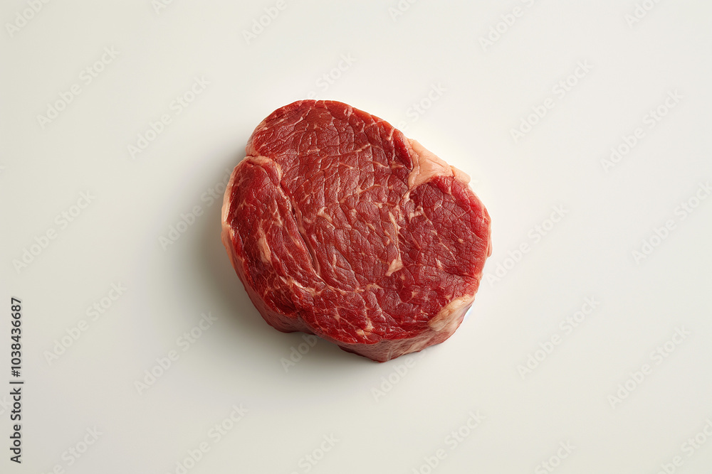 A raw beef steak, isolated over white background. A raw beef steak, isolated over white background.