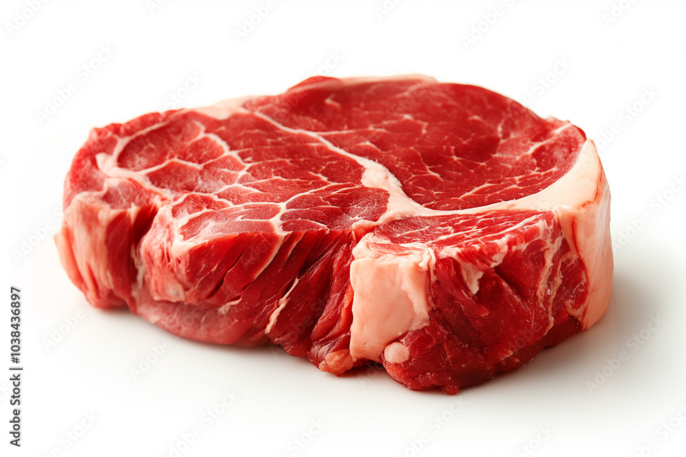 A raw beef steak, isolated over white background. A raw beef steak, isolated over white background.