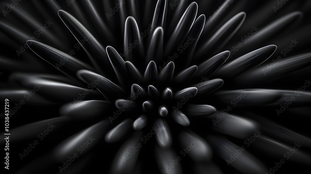 Obraz premium Close-up overhead macro of sea urchin shell, intricate textures, high-contrast black and white, Spikes and natural patterns, for scientific and artistic use