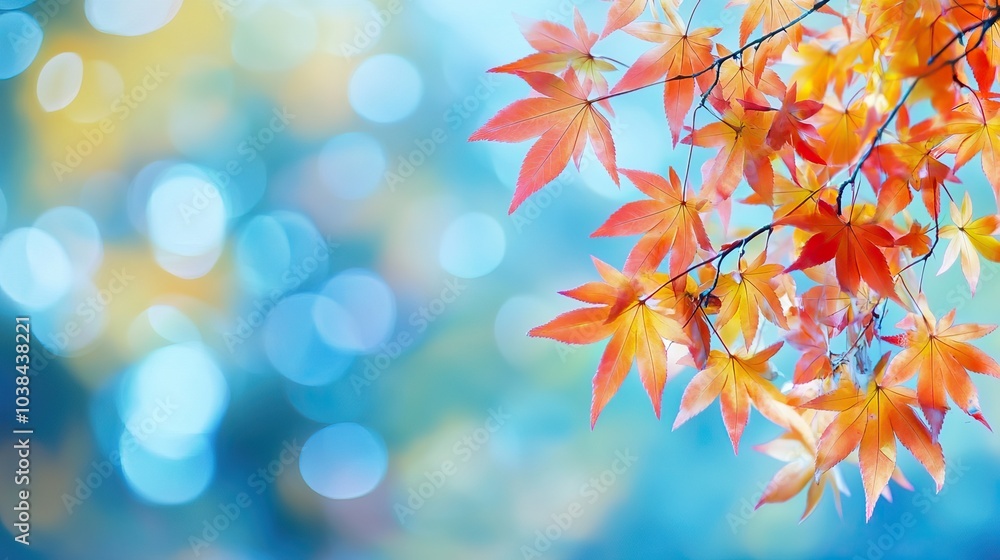 Autumn maple leaves with a blue bokeh background Autumn maple leaves with a blue bokeh background