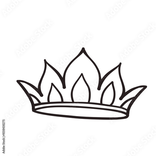 Crown hand drawn doodle line icon. Simple monochrome sketch of classic tiara for head of royal person or winner, medieval crown with teeth and royalty emblem in doodle style vector illustration