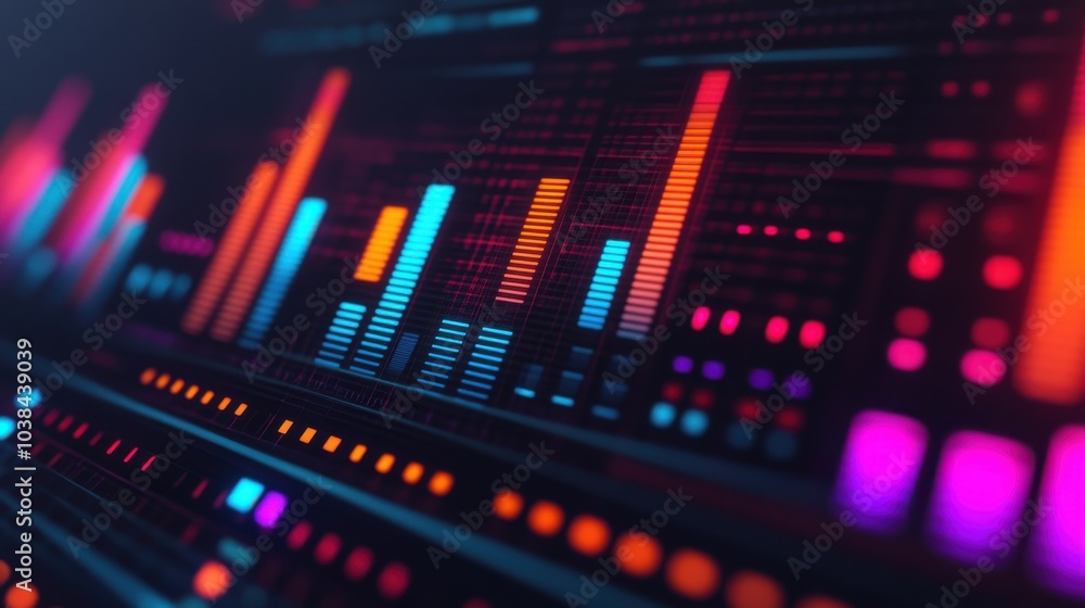 Fototapeta premium Vibrant 3D Equalizer Bars with Glowing Effects