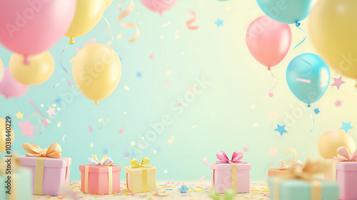 Cute Celebration Balloons and Gift Box Birthday Background, illustration 