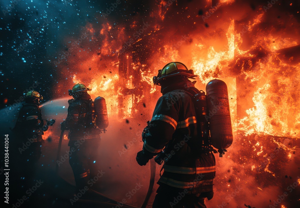 Brave Firefighters Battling Intense Blaze at Scene of Destruction Brave Firefighters Battling Intense Blaze at Scene of Destruction