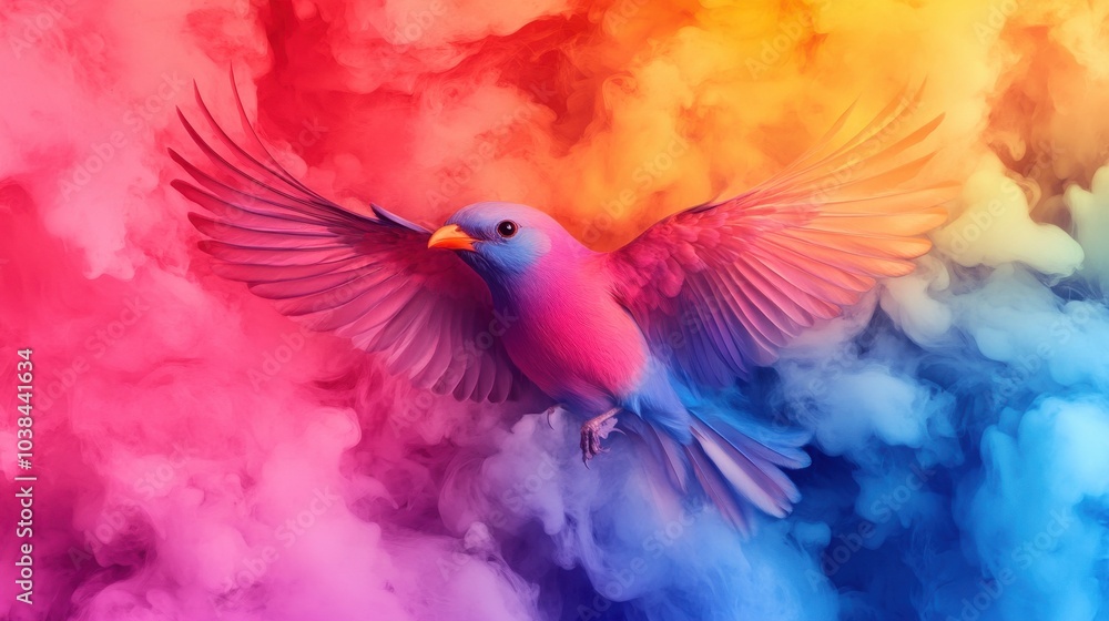 Obraz premium Vibrant Bird in Colorful Background of Smoke