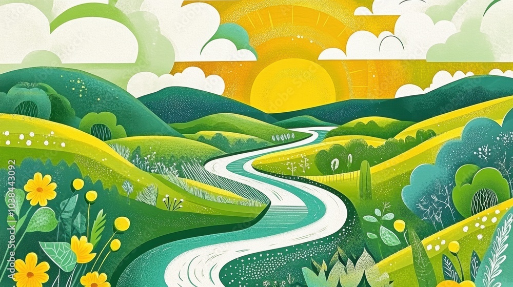 Beautiful natural scenery in autumn in illustration style Beautiful natural scenery in autumn in illustration style