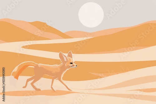 Fennec fox in desert landscape under sunlight
