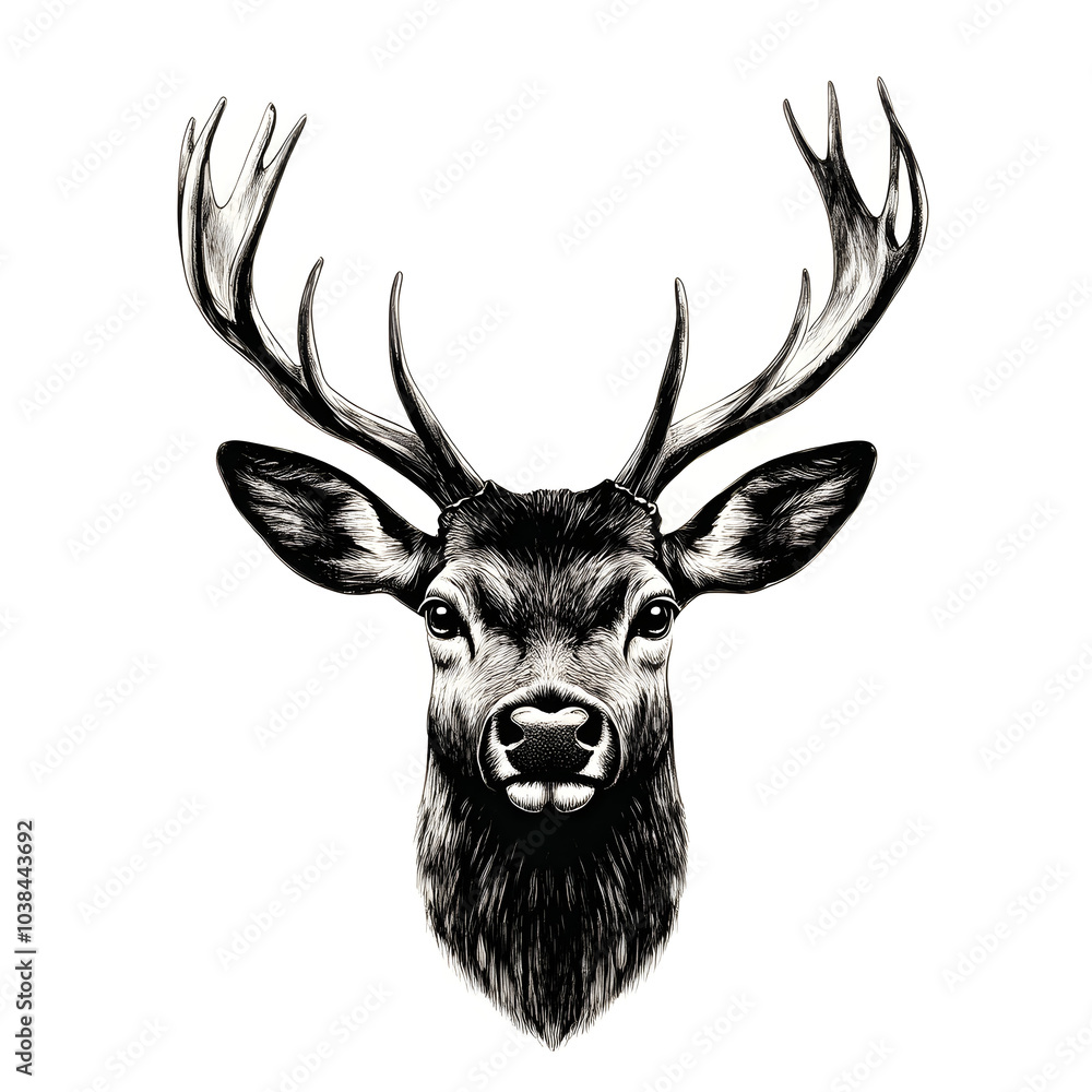Naklejka premium Stunning deer illustration with majestic antlers and detailed features