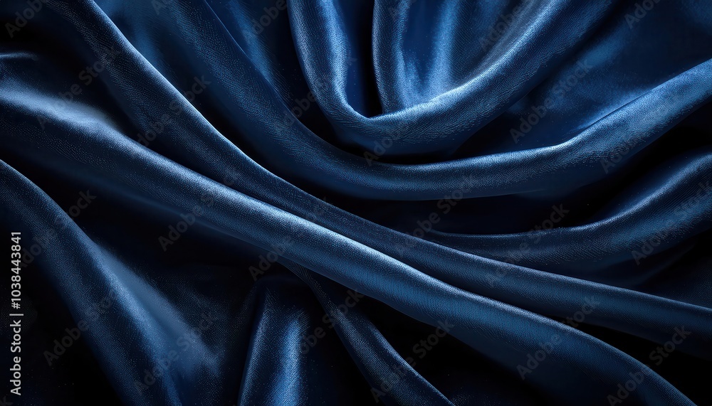 Obraz premium Luxurious Deep Blue Purple Silk Fabric with Dramatic Ripples and Soft, Lustrous Texture. Ideal for Fashion Design, Elegant Backgrounds, Interior Decor, and High End Branding Visuals
