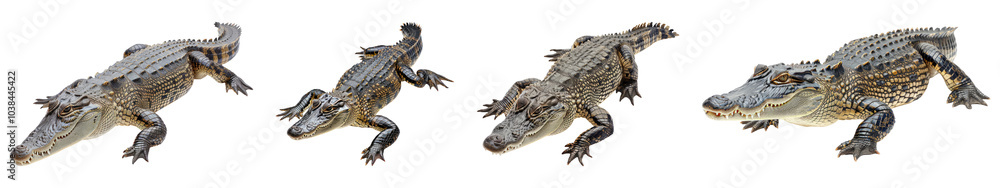 Collection of Crocodiles in Various Poses Isolated on Transparent Background Collection of Crocodiles in Various Poses Isolated on Transparent Background