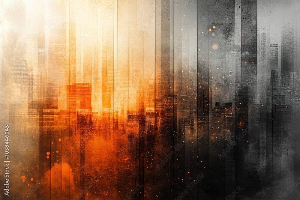 Abstract cityscape with warm and cool tones creating a dramatic atmosphere at sunrise Abstract cityscape with warm and cool tones creating a dramatic atmosphere at sunrise
