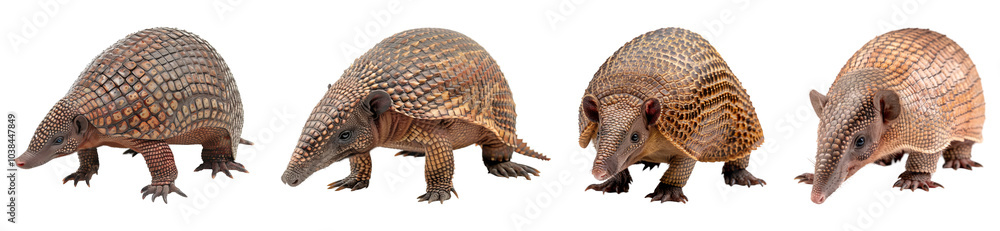 Obraz premium Collection of Armadillos Isolated on Transparent Background